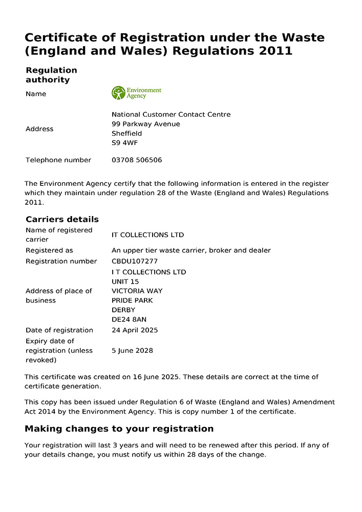 ICT Recycling & Disposal Licenses & Certifications